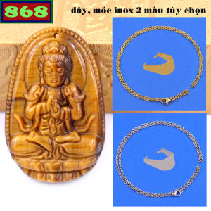 Mặt dây chuyền Phật Đại nhật như lai đá mắt hổ 2.2 x 3.6cm 2.9 x 4.5cm kèm vòng cổ dây chuyền inox + móc inox Phật bản mệnh