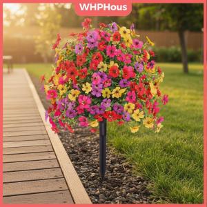 WP💓💛💖 18" Artificial Petunias Flowers for Outdoor Use with Ground Stake for Porch and Patio Design