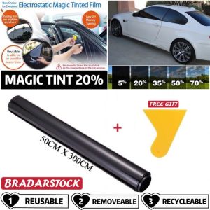 DIY MAGIC TINTED Non-Glue Removeable Easy Install Tinted Film Car Kereta House Home Living Black 20% DIY No Glue reusable Axia Viva Bezza Myvi Kancil Wira Saga Persona BLM