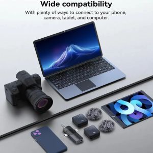 Microphone Wireless F11-2 Wireless Microphone Clip On 2 Mikrofon Clip On Lavalier Clip On Mic Wireless Mikrofon Hp Kamera Vlog Youtuber Live Streaming