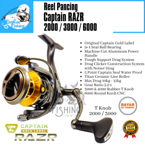 Reel Pancing CAPTAIN RAZR 2000 - 6000 Gold Label (9+1 Bearing) Power Handle - Engkus Fishing