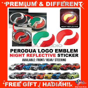 Car Emblem Sticker PERODUA MYVI ATIVA ALZA AXIA BEZZA ARUZ VIVA Front Rear Steering Night Reflective 3M 3D Epoxy Logo Car Accessories Aksesori Kereta