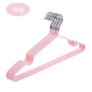 GREAT SHOP [โปรเด็ด!!ไม้แขวนเสื้อ] ไม้แขวน สแตนเลส เคลือบซีลีโคนกันลื่น ผู้ใหญ่40cm สีพาทเทล รับน้ำหนักได้ดี