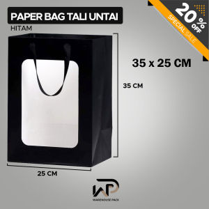 Paper Bag Tali Untai Hitam Windows | Tas Belanja Warna Hitam | Paper Bag Mika Souvenir Ulang Tahun Pernikahan  | Tas Belanja Warna Hitam Kraft | Tas Kado Souvenir | Paperbag Souvenir Bridesmaid
