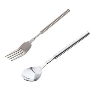 2pcs Stainless Steel Adjustable Forks Spoon Telescopic Long Cutlery Dinning Utensils for BBQ Picnics and Kitchen Use