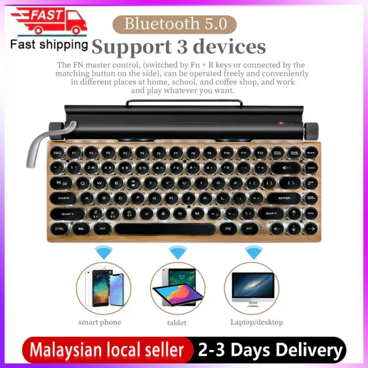 Mechanical Keyboard Wireless Bluetooth Dot Retro Typewriter Computer Keyboard 83 Key PC Laptop Game Keyboard