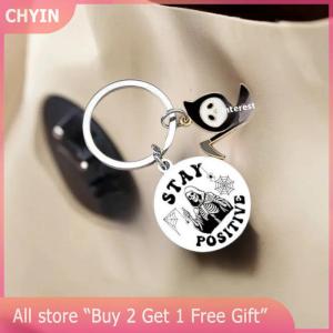 [COD] CHYIN Halloween Pendant Keychain Stainless Steel Laser Engraving Logo Round Multi-color Round Hanging Decoration