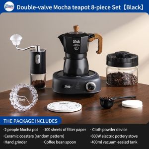 Bincoo van đôi ấm moka với bếp điện Espresso khai thác Bình đựng cà phê thiết lập nhỏ gia đình Máy pha cà phê 2 ly