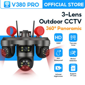 V380 PRO 3 Lens 3 Screen 6MP Outdoor PTZ CCTV Camera Connect Cellphone Wifi Connect 360 Waterproof 1080P HD Full Color Night Vision Surveillance Cameras Two-way Audio and Speaker IP Security Camera