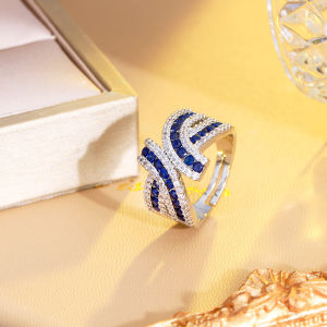 SEQUITO Fashion Women Cross Parallel Open Cuff Adjustable Ring Paved Red Green Blue AAA CZ Zirconia Crystal Personal Finger Jewelry for Dancing Nightclub Bar SR126