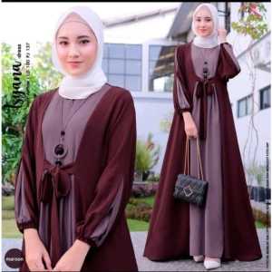 BAFFLING - ISYANA MAXY Baju Kekinian Viral Dress Remaja Kekinian Viral Gamis Busui Friendly Wanita Dress Wanita Kekinian Gamis Korean Style Fashion Muslim Remaja Wanita Pakaian Muslim Wanita Gamis Crinkle Kekinian COD