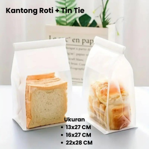 (10 pcs) Kantong Kertas Plastik Roti Tawar 13x27 / 16x27 / 22x28 Paper Bag Toast Ziplock Kawat Warna Putih