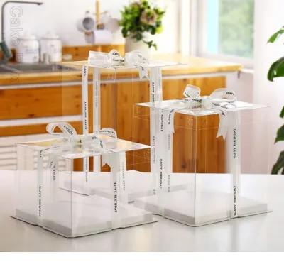 Tall Cake box 8 / 10 / 12 inch transparent cake box square wedding birthday cupcake macaron tower boxes tall high clear gift packaging