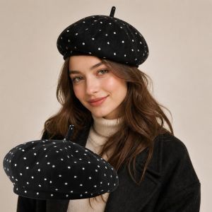 FWFHTP Cổ điển Mũ Beret Len Chấm bi Phong cách Hàn Quốc Mũ Beret của họa sĩ Thanh lịch Mềm mại Mũ Beret Nữ dành cho phụ nữ