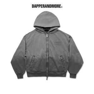 Nhập LAZFASHION88 giảm 20% đơn 149k - Áo Khoác Hoodie DAPPERANDMORE Garment-Dyed Hoodie With Zipper In Nổi Logo 450GSM - Light Grey
