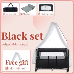 Foldable Baby Crib  Liftable 2 Layer Portable Crib Stitching Big Bed  Baby Shaker with mosquito net Diaper Changing Table