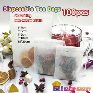 100pcs Drawstring Tea Bags Empty Herb Filter Bag Disposable Non-Woven Fabric