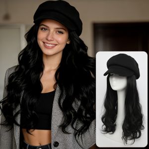 KANNERT Tóc giả Tóc giả có mũ bát giác có thể tháo rời Bông xù 22 inch Tóc giả mũ họa sĩ sóng lớn Thời trang Chịu nhiệt Tóc giả dài xoăn chất liệu tổng hợp kiểu tóc dày. Phụ nữ các bạn gái.