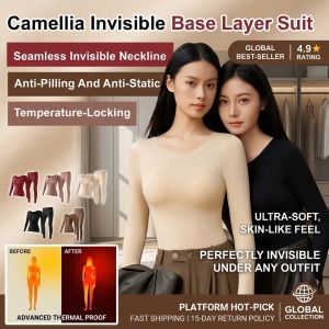 New Camellia Invisible Base Layer Set Women Thermal Underwear Temperature Regulating Skin Care Clothing Set