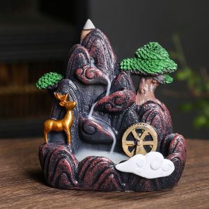 JOYPICKS Resin Waterfall Incense Burner Retro Exquisite Backflow Incense Burner Waterfall Incense Holder With Backflow Incense Cones Backflow Incense Holder Home Decor