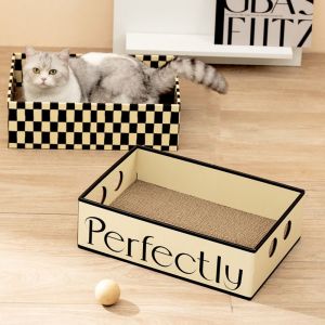 YAZHE Chessboard Grid Cat Scratcher Cardboard Box Wear Resistant Corrugated Paper Kitten Scratching Pad House Pet Accessories Rectangle Cat Sleeping Bed For Cats Kitten Rabbit