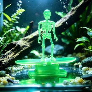 SIRENXI In 3D Lướt sóng nhảy múa bộ xương bể cá máy tạo bọt Phát sáng trong bóng tối Sử dụng máy bơm khí Ván trượt bể cá vũ điệu đầu lâu bong bóng Sáng tạo Nhựa Đồ trang trí xe tăng hình bộ xương Tiệc Halloween