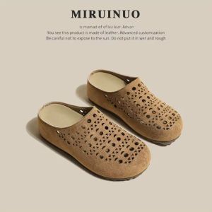 [Free Shipping] 2026 Summer New Model: Suede Hollow-Out Outdoor Retro Flat Casual Closed-Toe Non-Slip Slippers Versatile