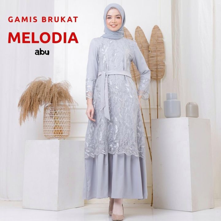 Dress Panjang Brokat Kombinasi Polos Gamis Model Kekinian Terbaru