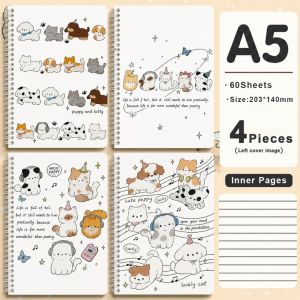 4Pcs/Set 320 Sheets A5/B5 Macaron/Cartoon Spiral Notebook Double Coil Design Thickened Notebook