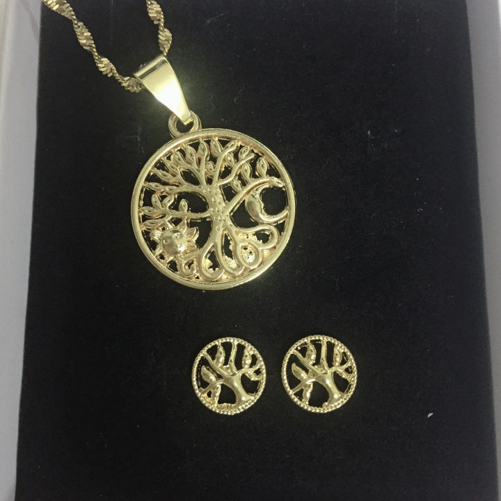 18k Bangkok Gold money tree necklace with earrings set free box