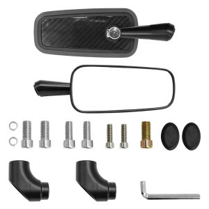H3229B Motorcycle Rearview Mirror Universal Rectangular Mirror with Carbon Fiber Back Black/Chrome 1 Pair
