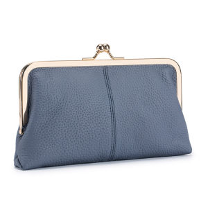 Fashion Cowhide Mouth Gold Long Clutch Bag Clip Bag
