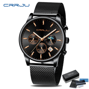 CRRJU Jam Tangan Pria Cool Trendy Quartz Chronograph Stainless Steel Anti Air Korea untuk Jamorigina 2266