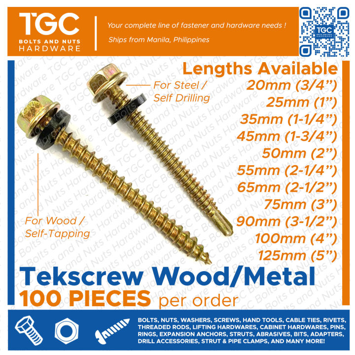 TGC 100PCS Tekscrew 12 x 16mm~100 mm ( 5/8 - 4 inches ) Teks Screw ...