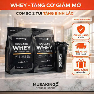 Combo 2 Túi Whey Isolate Blend Musaking 500G – 25G Protein Tinh Khiết Whey Tăng Cơ Lean Muscle Ít Calo 125Kcal Hỗ Trợ Phục Hồi Sau Tập