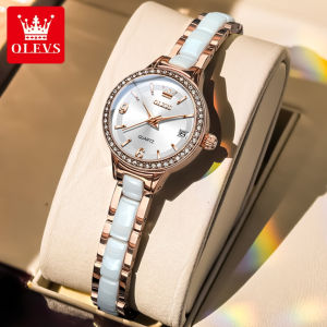 OLEVS 7093 Women Fashion Quartz Watch Gift Round-dial Stainless Steel Watchband Wristwatch Calendar
