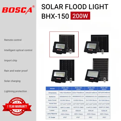 BOSCA 1 Year Warranty 200W LED Solar Flood Light 3x Brighter Charging Display IP67 Waterproof BHX-150