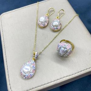 Baroque Freshwater Peark Beaded Strand Necklace Ring Earring Set Turkish Style Women Luxury Quartz Jewelry Mothers Day Gift H260610
