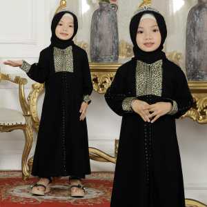 YM deFashion Gamis Anak Abaya Turkey Goldine 255 Jetblack Kids TANPA JILBAB/ Pakaian Muslim Anak / Dress Muslimah anak / Dress Maxi kids / Gamis Modern Anak / Gamis Syari Anak