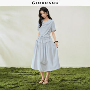 Giordano Women False two-piece pleated neckline and gathered woven dress - High Quality Free Shipping 18466509