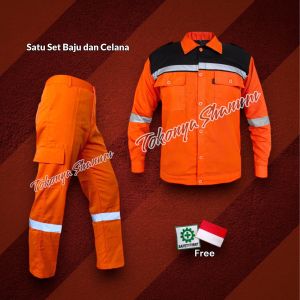 Seragam Safety Tangan Panjang Kombinasi Satu Set - Seragam Proyek - Seragam Lapangan Skotlet - Wearpack Atasan - Katelpak Atasan Panjang