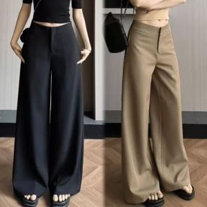 Suit Pants Women Casual Trousers/Lapel Wide Leg Pants/Low Waist/Loose Fit/Chic Design/Spring Office Style/Fashion Women