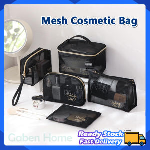Mesh Cosmetic Bag Large Capacity Black Makeup Organizer Pouch Portable Toiletry Zipper Bag Portable Travel Storage Bag