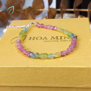 Lắc tay nữ đá Tourmaline size hạt 4.3 li đa sắc màu với móc khóa bạc xinh xắn thời trang không kén mệnh freesize | Hoa Minh Gem