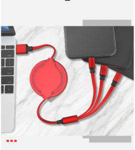 Cáp Đa Năng 3 Đầu Sạc Dây Rút YT 3 In 1 Sạc Nhanh 3A Micro USB Type-C và lightning Siêu Bền Gọn Nhẹ Tiện Lợi