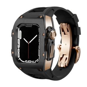 mod kit Stainless Steel Case Fluorine Rubber Strap for I Watch Series 44MM 45MM Metal Modification Kit for Apple Watch 8 7 6 5 4 SE(not including watch)