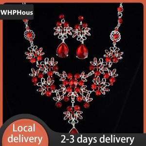 [COD] WHPHous Ship within 24 hours Wedding Party Necklace Earring Set Flower Water Drop Necklace Bridal Wedding Jewelry Accessories