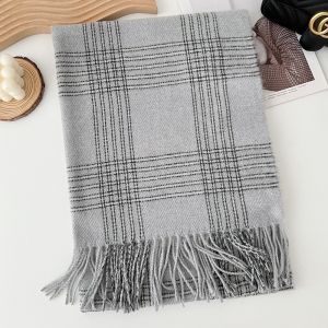 ZYJC Họa tiết kẻ sọc Khăn quàng kẻ sọc Viền tua rua Cashmere giả Khăn quàng cổ Mềm mại và ấm áp Khăn quàng cổ mùa đông Đi làm hàng ngày