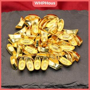 WHPHous 10pcs Ingot Gold Chinese Yuan Bao Wealth Golden Statue Ingots Decor Ornament Decorative Year New Bar Lucky Money Prosperity