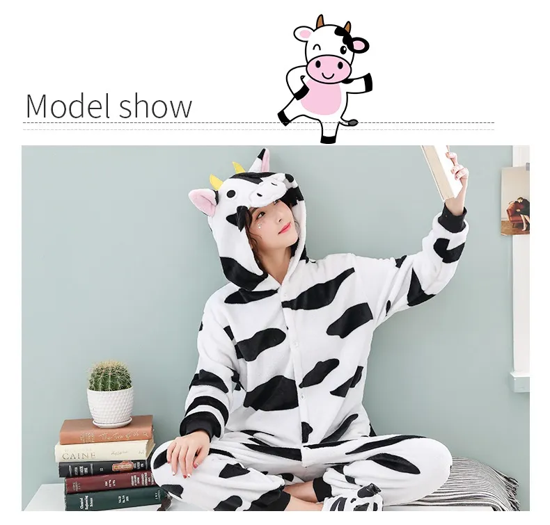 Adult Kigurumi Cow Onesie Sleepwear Animal Cosplay Costume Homewear Jumpsuit  For Women (Without Shoes and Gloves)